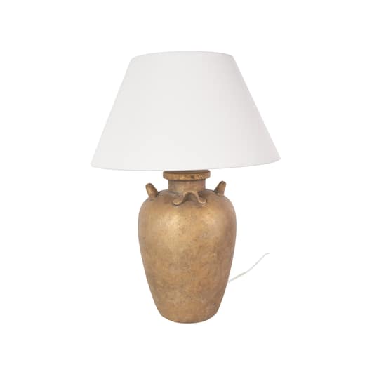 28" Brown Ceramic Distressed Antique Style Pot Table Lamp with Cream Linen Shade Vase
